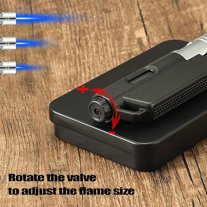 Yeuligo 2 Pack Butane Torch Lighters with Keyhole, Pocket Lighter with Visible Window, Adjustable and Refillable Gas Lighter for Candle Kitchen Fireplace Fireworks, Without Gas(Matte Black+Blue)