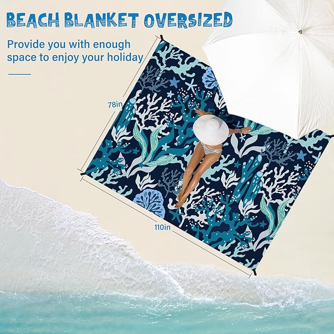 Beach Blanket Waterproof Sandproof 1-7 Adult Oversized 78 '' × 110 '' Lightweight Durable Compact Sand Free Beach Mat for Travel Camping Hiking Picnic Blanket Extra Large
