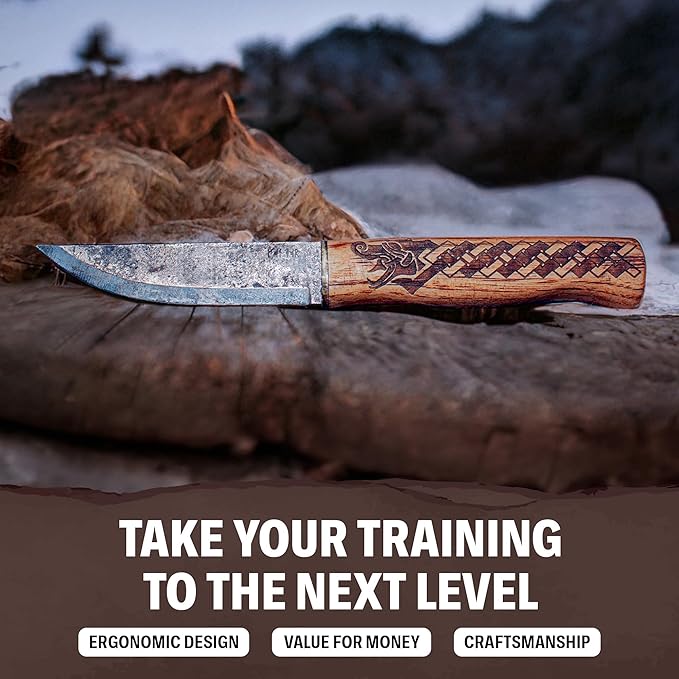 Condor Tool & Knife Norse Dragon Seax Knife - Viking Knife with Sheath - 1095 High Carbon Steel - Burnt American Hickory Handle - Hand Crafted Welted Leather Sheath - Viking Dagger - 7in Blade - 8.5oz