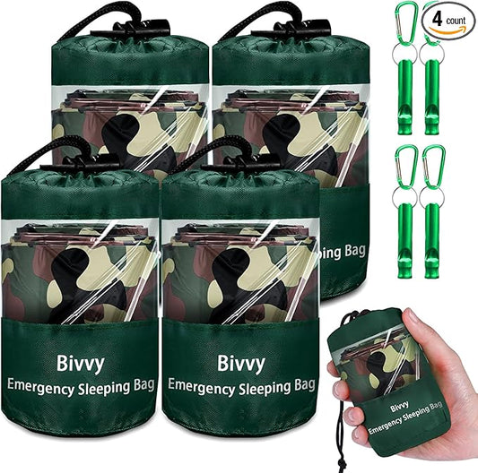 Emergency Sleeping Bag Survival Bag, Cymuber Portable Waterproof Thermal Bivy Sacks Tac Bivvy Bags,Camping Mylar Sleeping Bag Survival Gear Emergency Blankets Survival Shelter