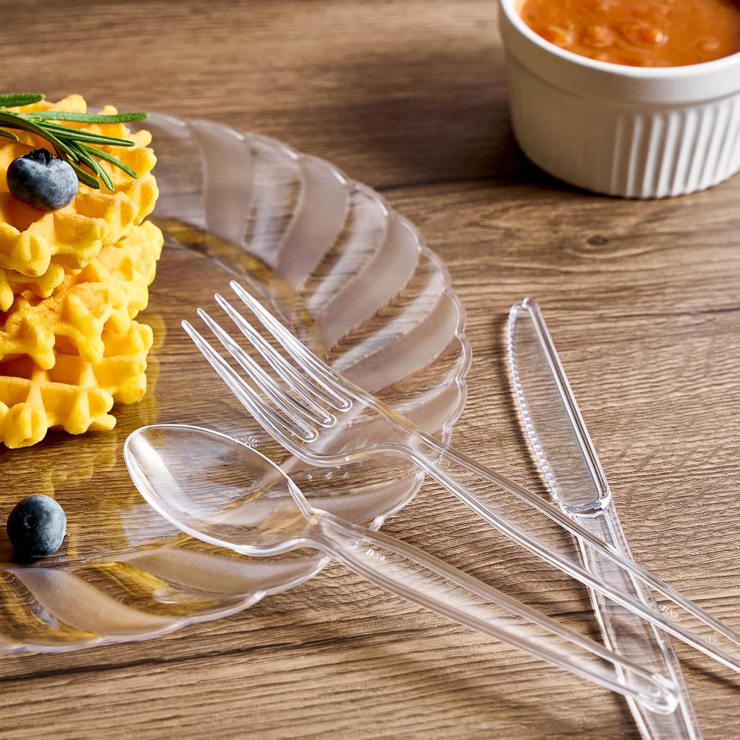 JOLLY CHEF [300 Count] Clear Plastic Forks,Heavy Duty Disposable Forks Plastic Utensils Perfect for Home, School, Party, Restaurant or Daily use