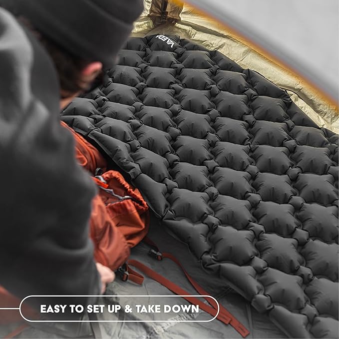 VAEDA Inflatable Sleeping Pad for Camping - Portable & Compact Camping Mat for Sleeping - Ultralight & Waterproof Backpacking Sleeping Mat for Hiking, Traveling & Outdoor Activities