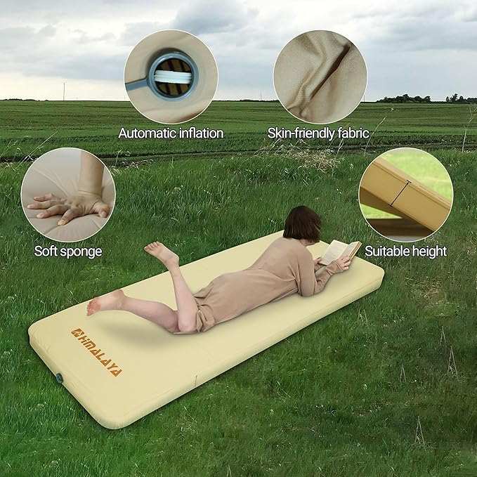 Self Inflating Sleeping Pad - 3.9" Thick Memory Foam - 4 Seasons Portable Lightweight Sleeping Mats for Camping Camping Mattress Pad for Backpacking Hiking Camping Essentials (Single)