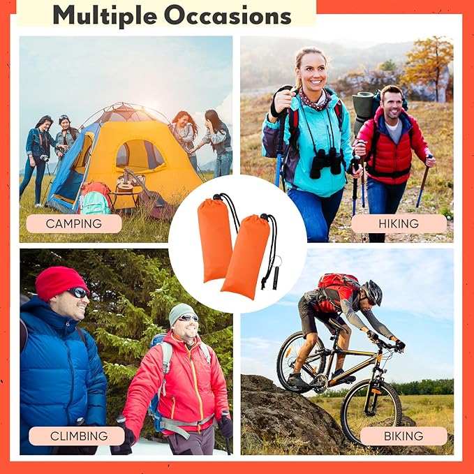 Qunclay 6 Set Emergency Sleeping Bag Portable Bivy Sack with Whistles Thermal Waterproof Survival Bag Foldable Lightweight Emergency Supplies for Outdoor Travel Camping Hiking