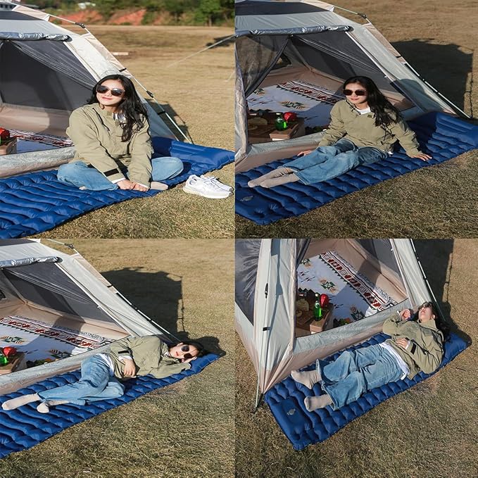 Camping Sleeping Pad, Ultralight Inflatable Sleeping Mat with Pillow, Compact Waterproof Camping Air Mattress, 77in x 27in x 3.54in Sleeping Mat for Traveling/Hiking (Blue)