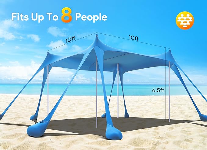 Osoeri Beach Tent, Camping Sun Shelter UPF50+ with 8 Sandbags, Sand Shovels, Ground Pegs & Stability Poles, Outdoor Shade Beach Canopy for Camping Trips, Fishing, Backyard Fun or Picnics