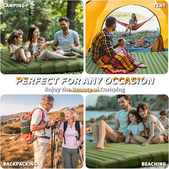 Double Sleeping Pad for Camping, 5"Ultra-Thick Queen Camping Mattress 2 Person with Pillow Built-in Pump, Self Inflating Camping Pad for Backpacking, Hiking, Traveling, Tent, Portable Sleeping Bed