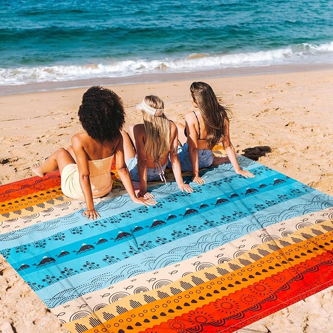 Extra Large Beach Blanket, Waterproof Sandproof Beach Blanket, 9 Ft X 10 Ft Outdoor Picnic Blanket for 8 Adults, Lightweight Quick Drying Beach Mat for Beach Travel, Camping, Hiking