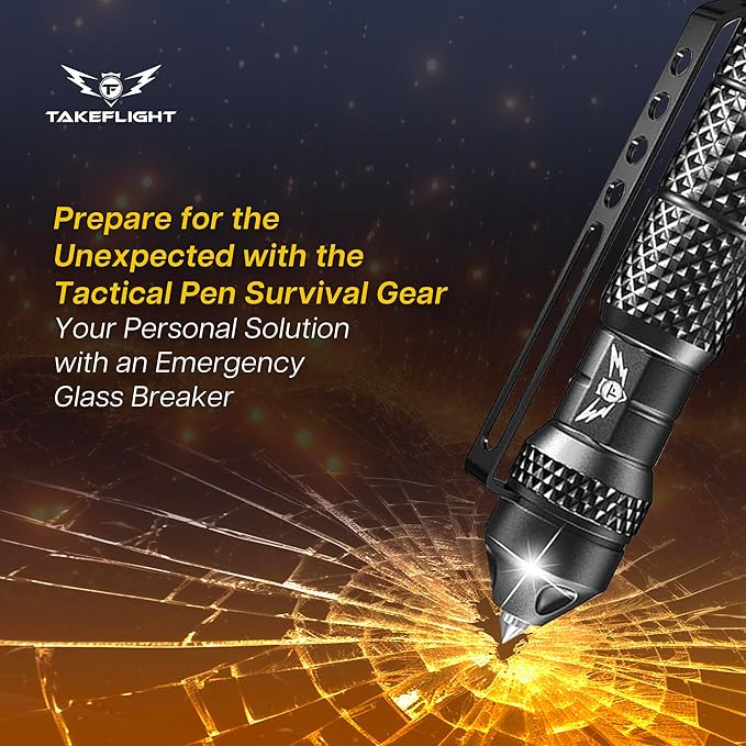 Tactical Pen Multitool – Gifts For Men Dad - Diamond Thread Grip, Strong Rugged Aluminum EDC Survival Gear, Pocket Military Writing Glass Breaker, Pen Collection - Black Card