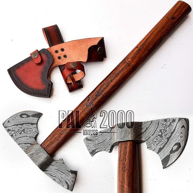 AX-9810 Custom Handmade Viking Hatchet Axe Damascus Steel Bearded Axe Camping Tomahawk Battle Axe with Sheath
