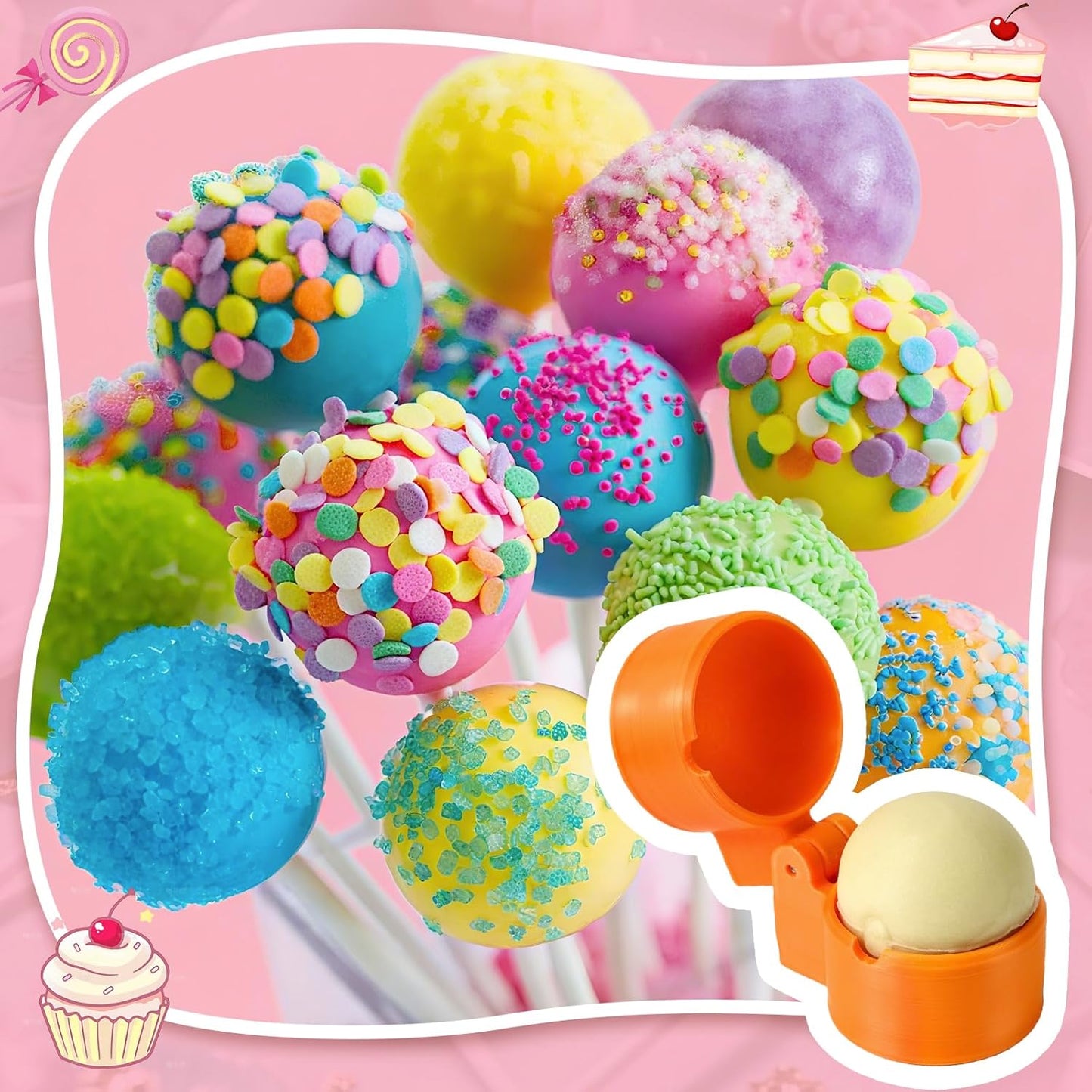 2 PCS Round Cake Pop Mold Shapes Press Set, 3D Printed Sphere Circle Cake Pop Cutter and Pusher, Baking Tools Accessories for Home Baking, Birthday Parties, Wedding Desserts