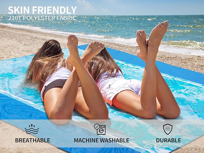 Beach Blanket, Sandproof Beach Mat, Waterproof Quick Drying Lightweight Outdoor Picnic Mat 120"x108" for 2-8 Adults with Pocket for Travel, Camping, Hiking