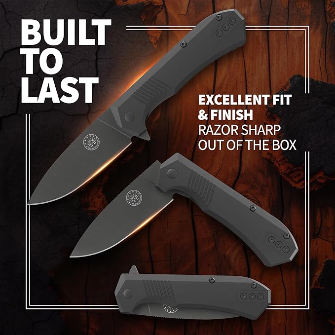 Off-Grid Knives - Stinger EDC Folding Knife with Drop Point Blade, Full Flat Grind, Crucible 154CM Steel, G10 Scales, Deep Carry Clip, Everyday Carry (Blackout)