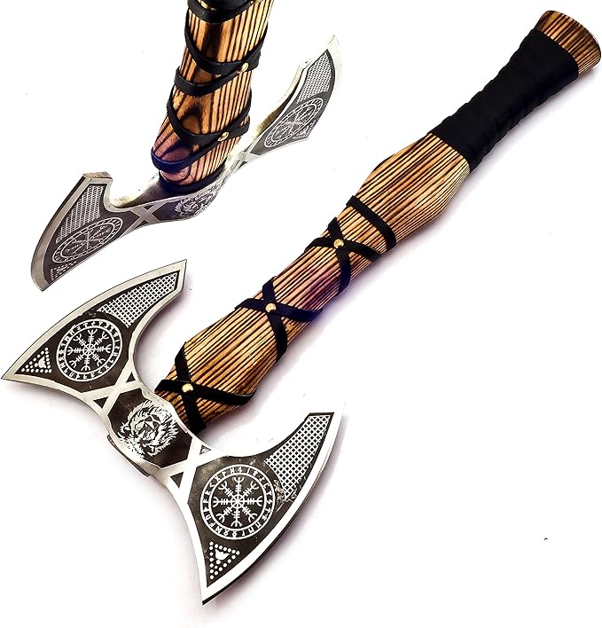 Double Sided Axe | Viking Axe with Solid Wood Handle | Ragnar Axe Hatchet | Unique Camping Hatchet Axe with Forged Steel Structure for Men’s