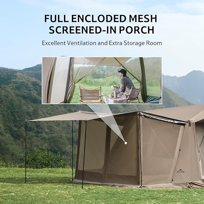 Naturehike Village Camping Tent,4/6/8 Person Tents for Camping, 60S Easy Setup Instant Tent for Family Camping, Car Camping