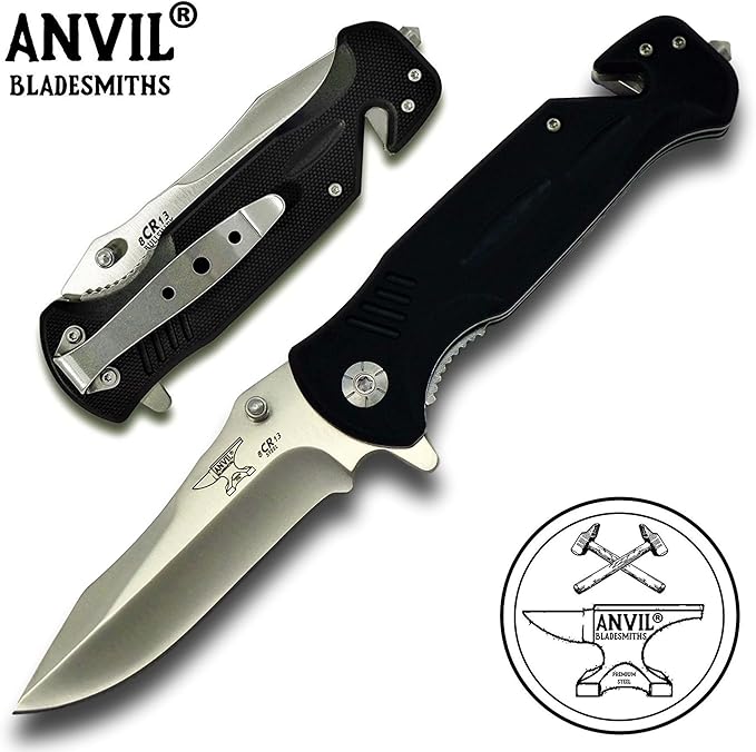 BULLSHARK 8CR13 - Folding Pocket Knife - Straight Blade Silver - Assisted Open