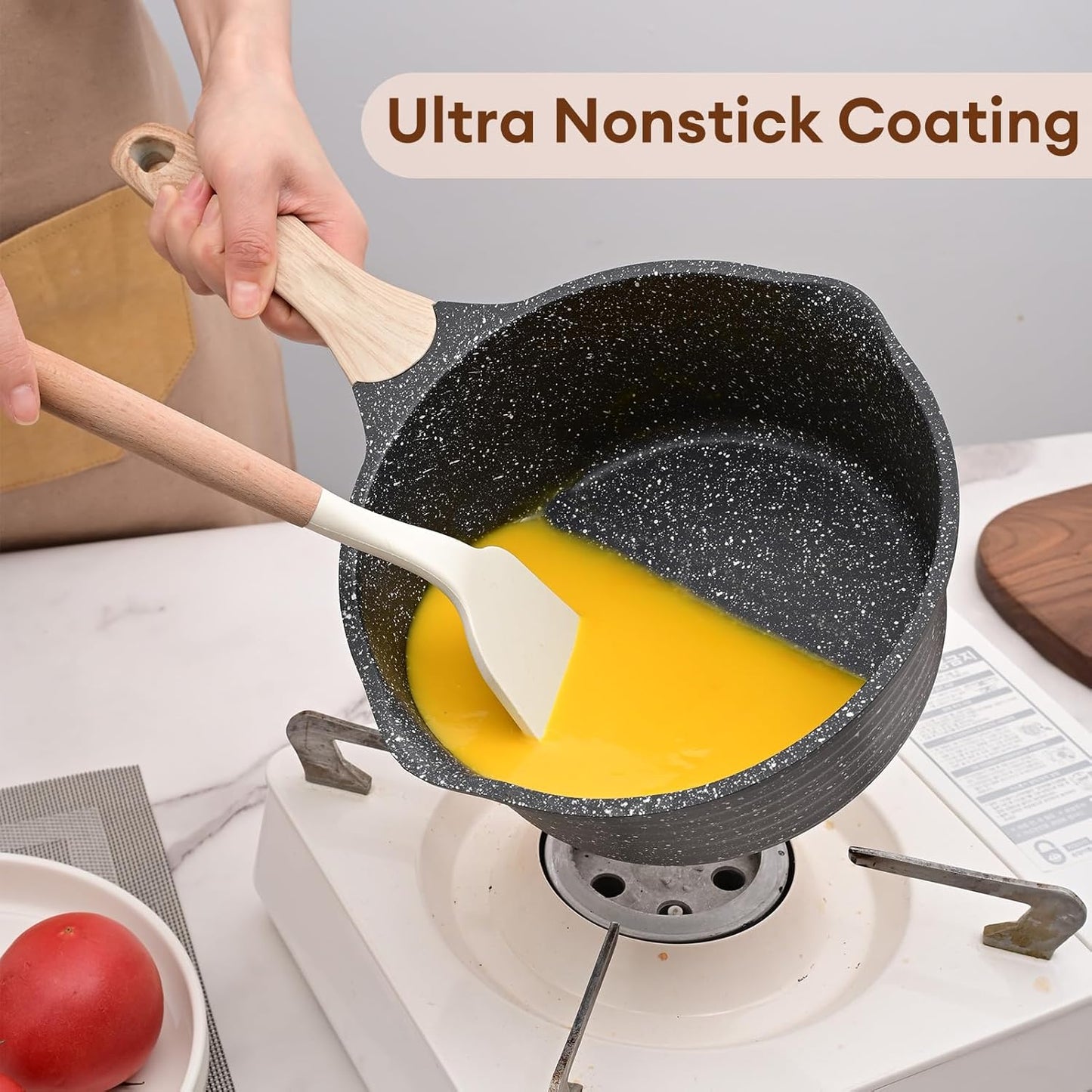 JEETEE 2.5 Quart Saucepan with Steamer Basket, Small Sauce Pot with Lid，Nonstick Coating with Pour Spout, Induction Compatible Cookware Sauce Pan for Cooking, PFOA/PFOS Free