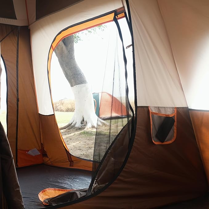 KTT Extra Large Tent 10-12-14 Person(B),Family Cabin Tents,2 Rooms,3 Doors and 3 Windows with Mesh,Straight Wall,Waterproof,Double Layer,Big Tent for Outdoor,Picnic,Camping,Family Gathering
