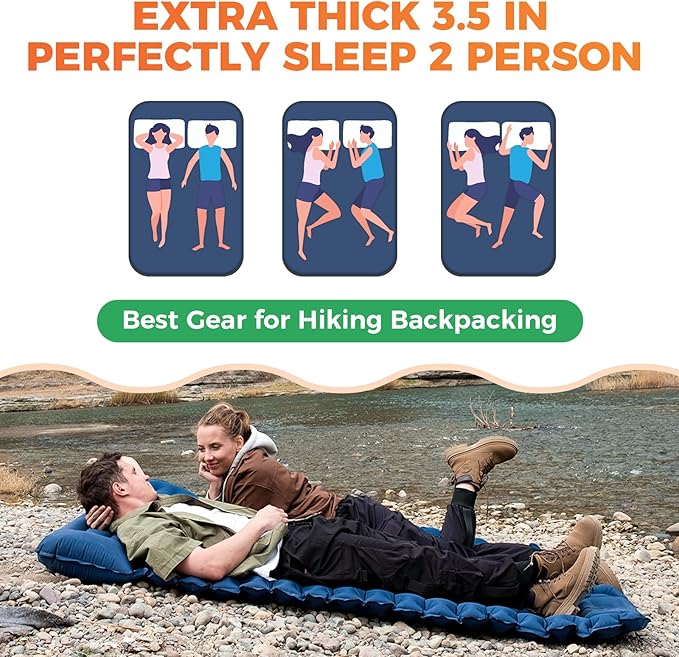 KingCamp Sleeping Pads for Camping, Self Inflating Camping Mattress with Built-in Foot Pump, Connectable Durable Inflatable Sleeping Mat with Pillow, Compact Camping Air Mattress for Camping Hiking