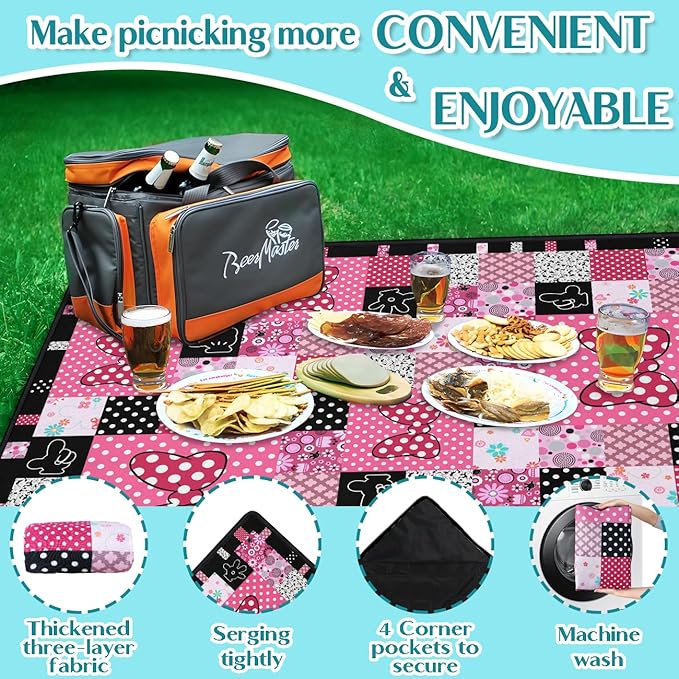 Pink Picnic Blanket Waterproof Foldable Extra Large Picnic Mat Beach Blanket 60"x80" for Camping Beach Hiking Patio Party Outdoor Decor Gifts
