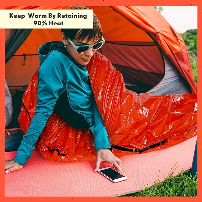 Qunclay 6 Set Emergency Sleeping Bag Portable Bivy Sack with Whistles Thermal Waterproof Survival Bag Foldable Lightweight Emergency Supplies for Outdoor Travel Camping Hiking