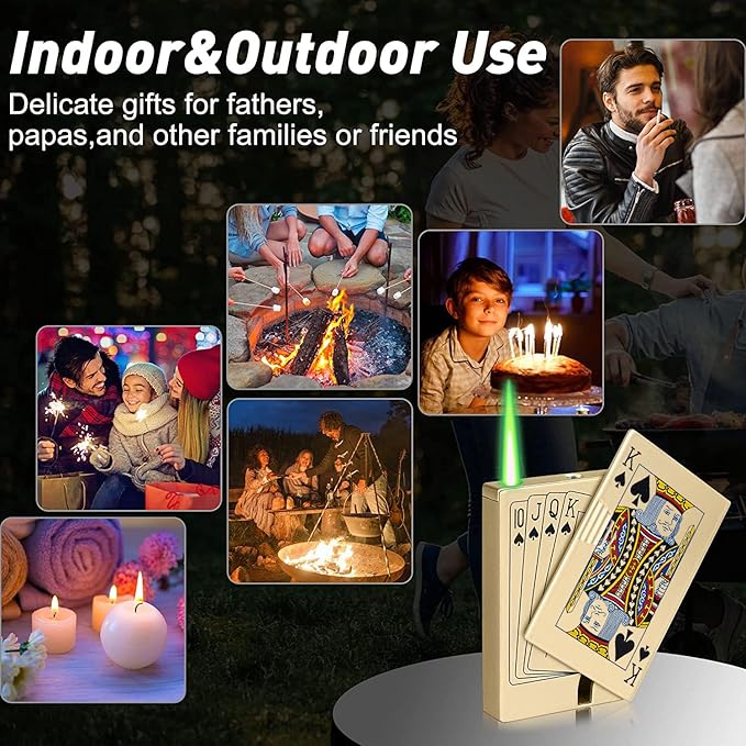 Jet Torch Lighter, Ace Card Green Flame Lighter, Metal Poker Design Windproof Refillable Butane Cool Lighter, Outdoor, Indoor, Camping, BBQ, Candle, Birthday, Gift for Men/Women (Without Gas)