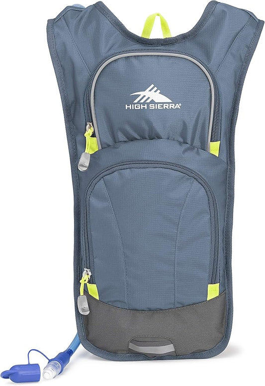 High Sierra HydraHike Hydration Backpack, Lightweight Running Backpack, Cycling, Hiking, for Men, Women & Kids, Graphite Blue/Mercury/Glow, 4L