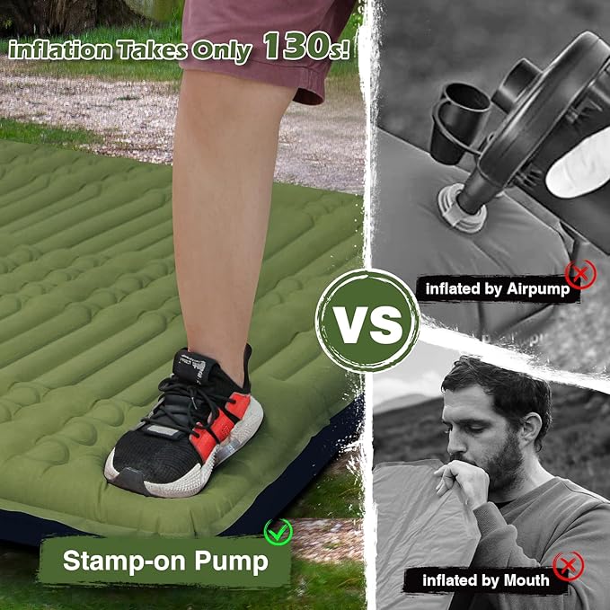 Megior Camping Sleeping Pad, Extra Thickness 4 Inch Inflatable Sleeping Mat Lightweight Waterproof Camping with Built-in Pump Air Mattress for Backpacking, Hiking, Tent, Traveling