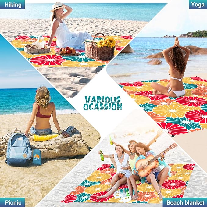Beach Blanket Waterproof Sandproof 1-7 Adult Oversized 78 '' × 110 '' Lightweight Durable Compact Sand Free Beach Mat for Travel Camping Hiking Picnic Blanket Extra Large