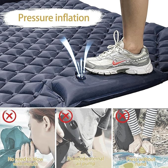 EULANT Double Sleeping Pad for Camping, Self Inflating, 2 Person with Pillow Built-in, Foot Pump, Durable, Portable, 79x2.8x48 in