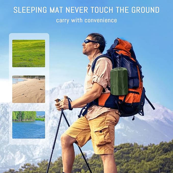 Double Sleeping Pad for 2 Person, Self Inflating Camping Mattress with Pillow, Portable Camping Bed Built-in Foot Pump for Backpacking, Hiking & Travel - Mat Carry Bag