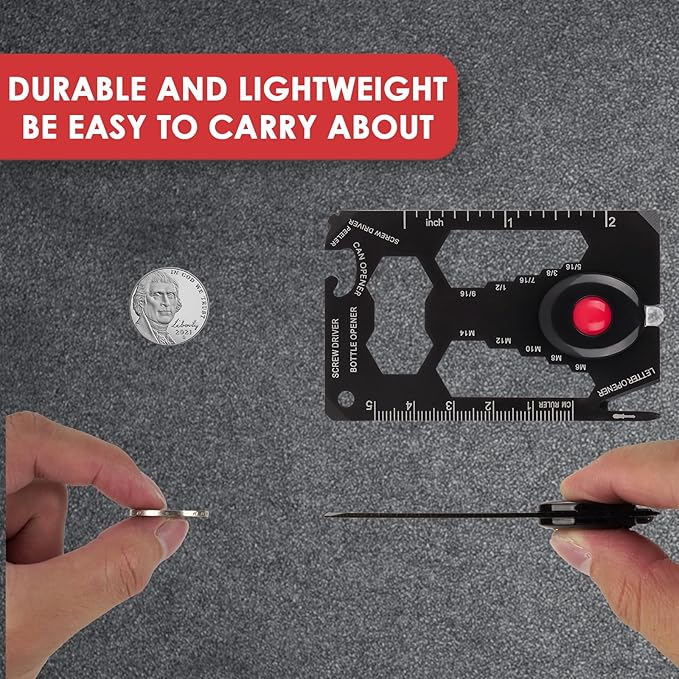 Credit Card Multol, et al Survival Card, Credit card size Muli-Toal for quick Repairs, Camping - Cool Gadget for Men, lack, induces screwdriver and Botle Openen.