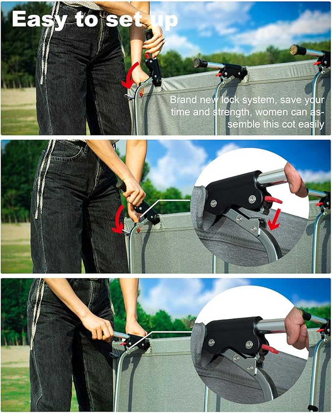 iClimb Super Easy Assemble Folding Cot Ultralight Compact Heavy Duty with Carry Bag for Adults Camping Backpacking (Black, Mesh)