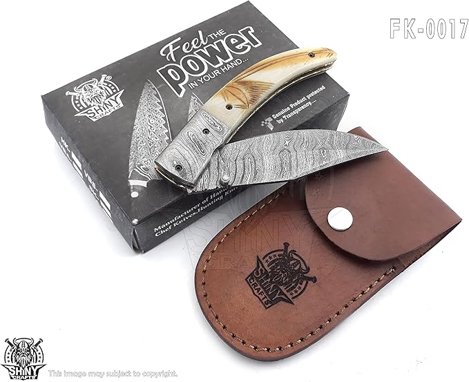 SHINY CRAFTS - Pocket Knives & Folding Knives Folding Knife Cool Pocket Knives - Utility Pocket Knives - Everyday Carry - PlainEdge - Leather Sheath (FK 17)