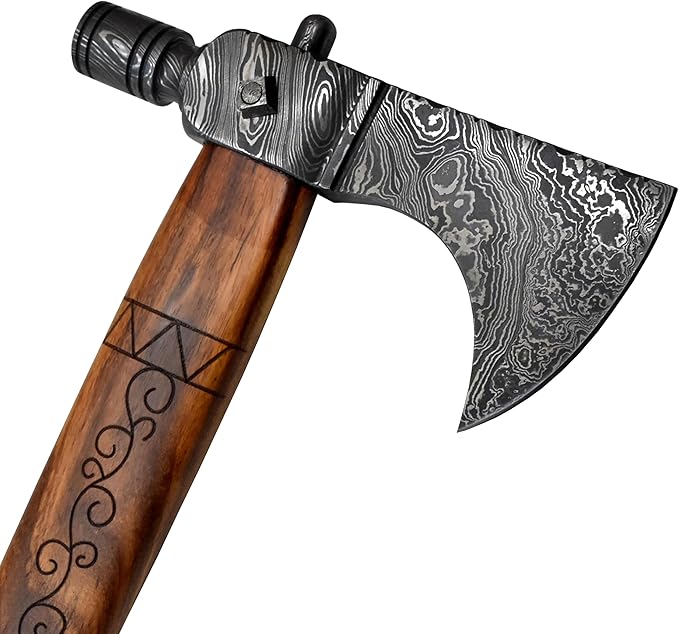 Custom Handmade Viking Hatchet Axe - Damascus Steel Bearded Axe - Camping Tomahawk Battle Axes - Camping Axes and Hatchets - Tomahawk Axe - Axe Tool - Battle Axe - Axe with Sheath