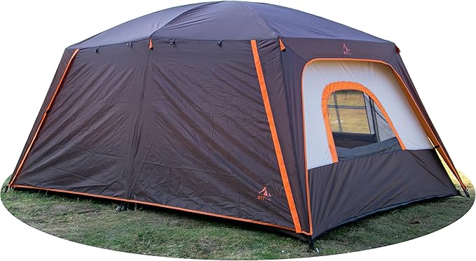 KTT Extra Large Tent 10-12-14 Person(A),Family Cabin Tents,2 Rooms,3 Doors and 3 Windows with Mesh,Straight Wall,Waterproof,Double Layer,Big Tent for Outdoor,Picnic,Camping,Family Gathering
