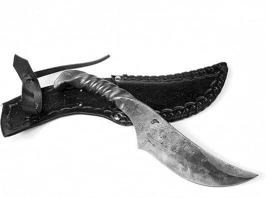 Toferner Hand Forged Knife Wolf Claw with Sheath, Vintage Knife for Antique Collection, Genuine Leather Case, Hardened Blade, Hand Made Craft, Gift Idea for Men (Black)