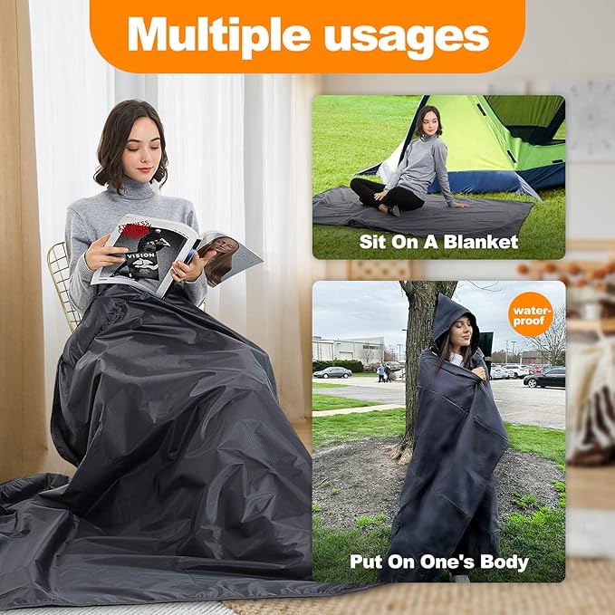 DOBYE Hooded Stadium Blanket, Large Waterproof Outdoor Fleece Blanket, Windproof Wearable Portable Warm Mat for Camping