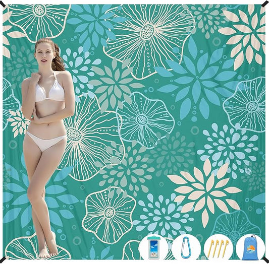 Beach Blanket Waterproof Sandproof 1-7 Adult Oversized 78 '' × 81 '' Lightweight Durable Compact Sand Free Beach Mat for Travel Camping Hiking Picnic Blanket Extra Large