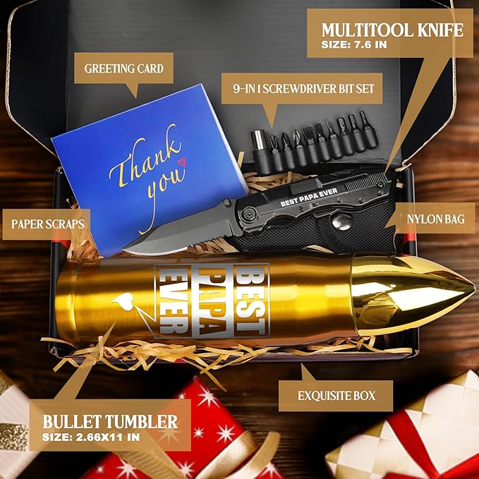 Fathers Day Papa Gifts, Papa Gifts for Fathers Day, Christmas Stocking Stuffers for Papa, Tumbler Multitool Knife Set, Fathers Day Birthday Gifts for Papa, Papa Gifts from Grandchildren