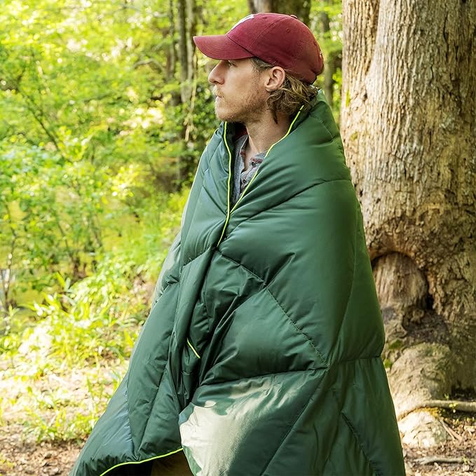 Pelican Outdoor Woobie Camping Accessories - Blanket - Poncho Liner w/Carry Bag - [Water Resistant] [600 Duck Down Fill] - Light, Soft, Warm Travel Blanket - Camping Gifts for Hiking, Picnic - Grey