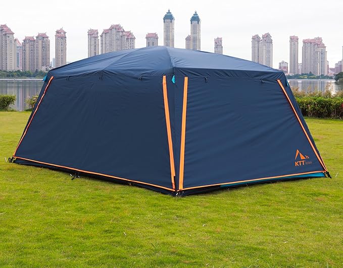 KTT Extra Large Tent 10-12-14 Person(B),Family Cabin Tents,2 Rooms,3 Doors and 3 Windows with Mesh,Straight Wall,Waterproof,Double Layer,Big Tent for Outdoor,Picnic,Camping,Family Gathering