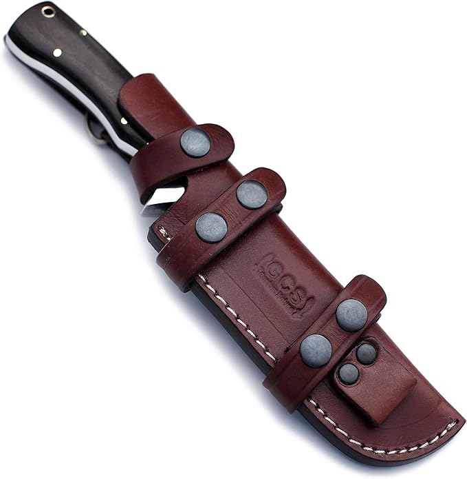 GCS Custom Handmade 1095 High Carbon Natural Bone Handle Knife Custom Mosaic Pins Buffalo Hide Sheath 143