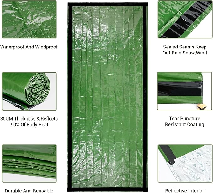 Esky Emergency Sleeping Bag, 2 Pack Portable Thermal Bivy Sack, Waterproof Lightweight Emergency Blanket Survival Gear with Compass and Whistle for Camping Hiking Outdoor Adventure