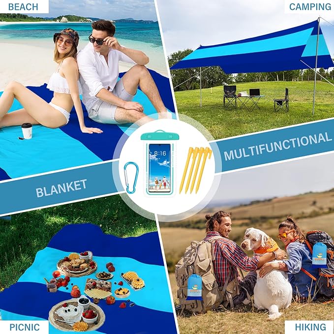 BYDOLL Beach Blanket Sandproof Waterproof 78''×81'' 1-4 Adults Compact Lightweight Oversized Beach Blanket Large Picnic Mat Beach Blanket for Travel Camping Hiking Picnic