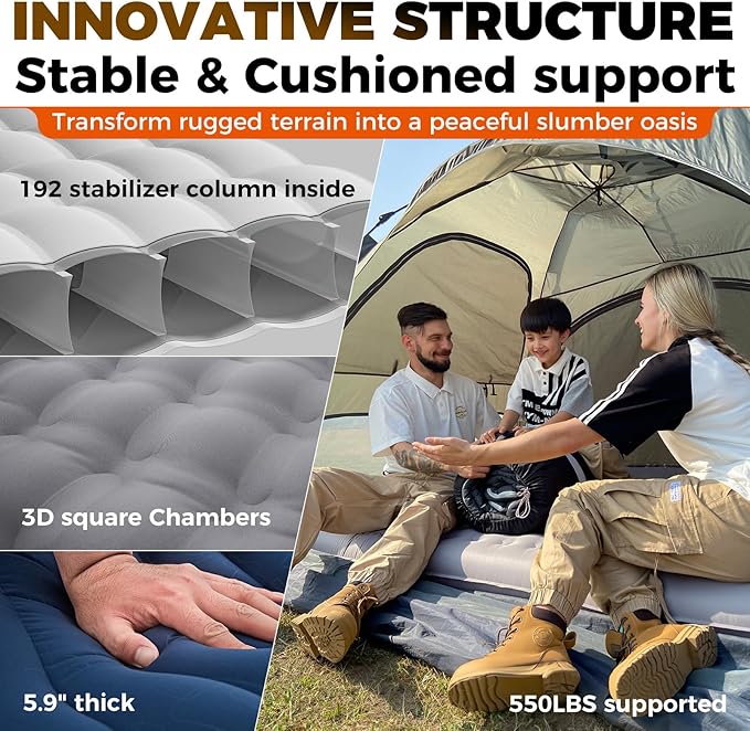 KingCamp Self Inflating Sleeping Pad for Camping Ultra Thick Double Single Foam Mattress High R Value Camping Air Pad Mat, Multi Colors & Sizes