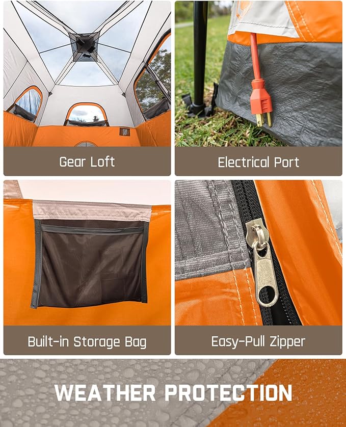 FanttikOutdoor Camping Tent 4/6/8/10 Person Instant Cabin Tent Setup in 60 Seconds with Rainfly & Windproof Portable with Carry Bag for Family Camping & Hiking