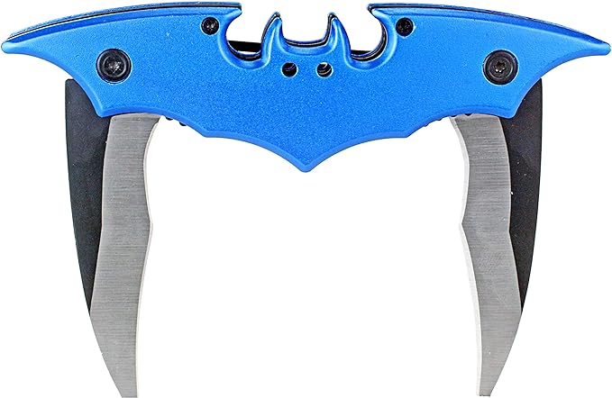 Dark Twin Blade Knife - Double Edge Folding Pocket with clip, 11" Stainless Steel Two Sharp Cut (Blue)