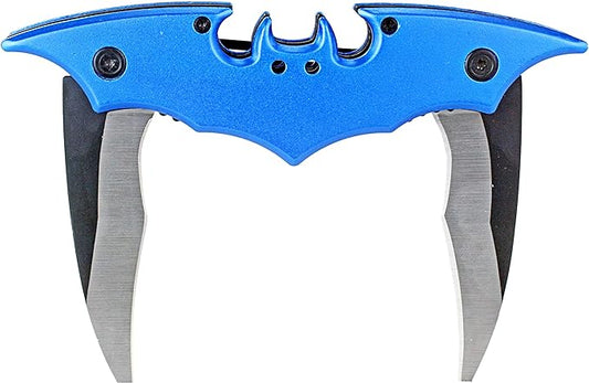 Dark Twin Blade Knife - Double Edge Folding Pocket with clip, 11" Stainless Steel Two Sharp Cut (Blue)