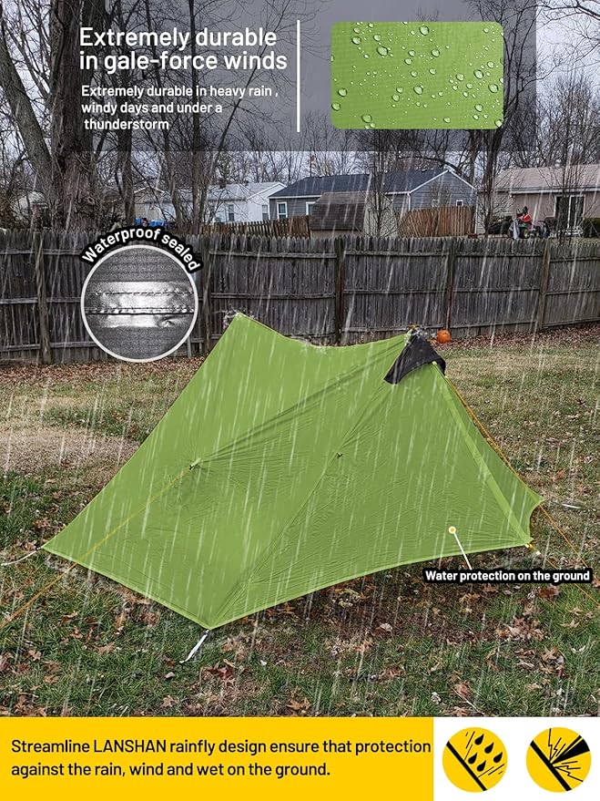 LANSHAN Ultralight Tent 3-Season Backpacking Tent for 1-Person or 2-Person Camping, Trekking, Kayaking, Climbing, Hiking